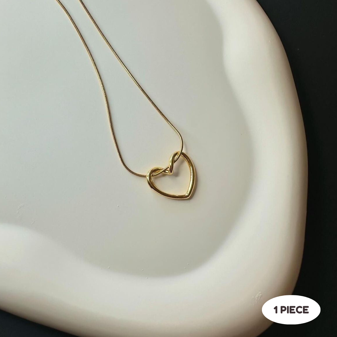 Open Heart Small Light Weight Pendant Stainless Steel Chain Necklace Gold 