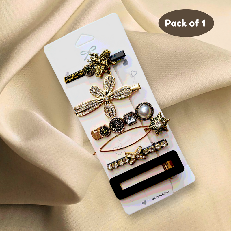 Stylish Pearl Barrettes Hair Pin Accessories Combo Set (Pack of 1, Black Theme) - Puchku.in