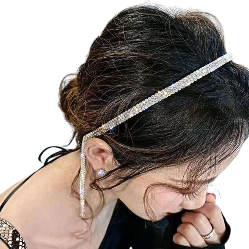 Rhinestone Tassel Hair Band Headband Headwear Silver Hair Accessories for Women and Girls (Pack of 1, Silver) - Puchku.in