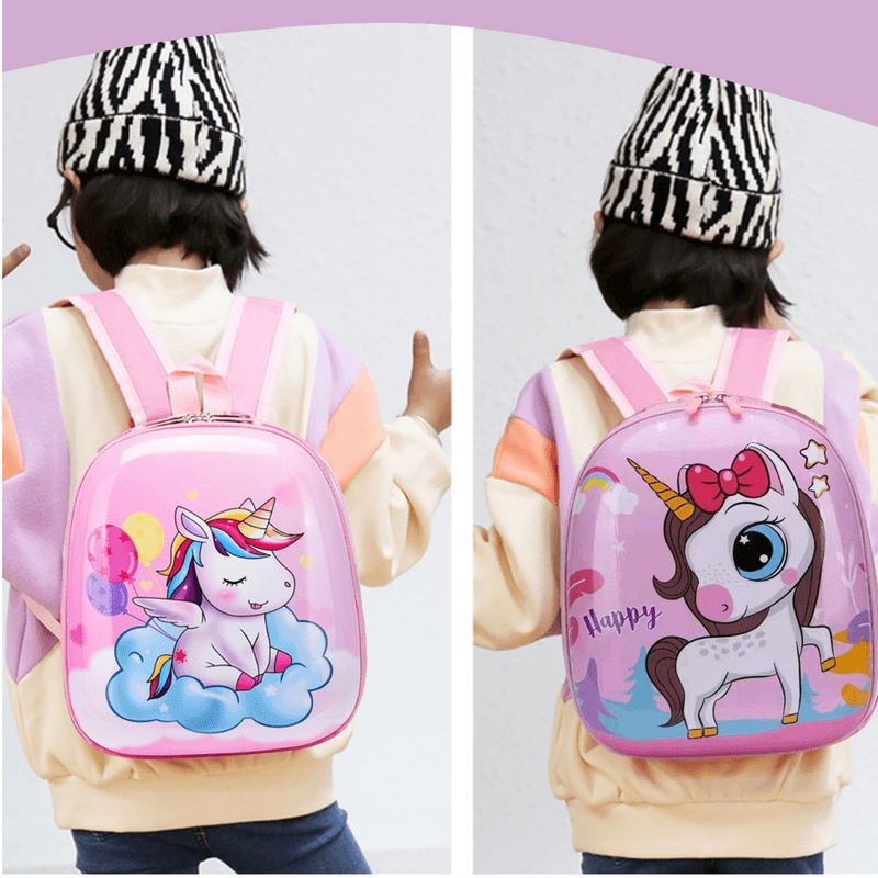 Children's Hardcase School Bag Cartoon Backpack Unicorn Pink (Assorted Design, Pack of 1) - Puchku.in
