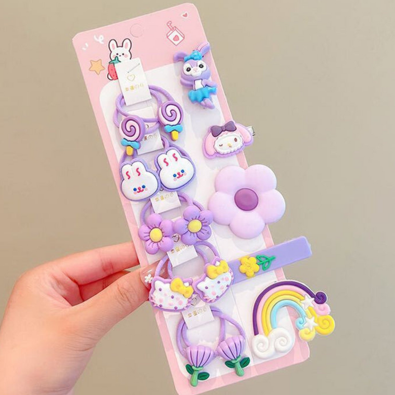 Puchku Unicorn Rainbow Doll flower Butterfly Hair Clip 10 Pcs hair pins & ties - Random color & Design - Puchku.in