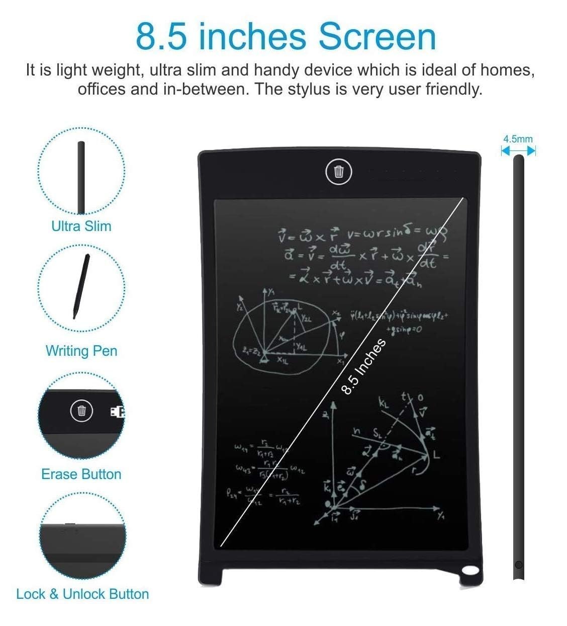 Magic Slate 8.5-inch LCD Writing Tablet with Stylus Pen, for Drawing, Playing, Noting by Kids & Adults (Pack of 1, Assorted color) - Puchku.in