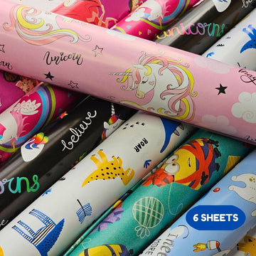 Mix Prints Gift Wrapping Paper for Gift Wrap (Random Boys Theme Design , 6 Sheets)