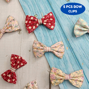 Printed kids alligator bow hair clips for Kids (Pack of 5, Multiprint)