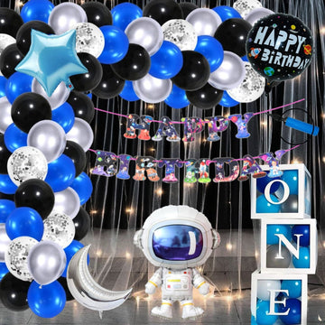 Premium Happy Birthday Combo KIT  Space Foil balloon Set for first 1st birthday Theme boy kids ( pack of 65 ,  Multicolor)
