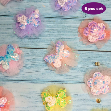 Handmade Rhinestone Embellished bow for girls Hair clip (Pack of 6, Random Design & color)