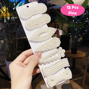 Pearl Metal Hair Clips Pins For Hair Styling/ Ties Hair for kids Girls, Elegant Handmade Fashion Hair Accessories (Ramdom Design, 12 Pieces)