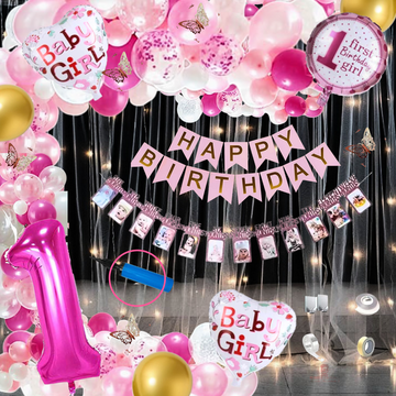 Premium Happy Birthday Foil balloon Set for first 1st birthday Theme girl kids ( pack of 69,  Multicolor)