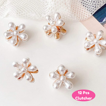pearl claw Mini Hair Barrettes for Women Girls, Sweet Artificial Pearl Hair Clips, Flower Pins Clips for kids, girls (12 pieces, White)