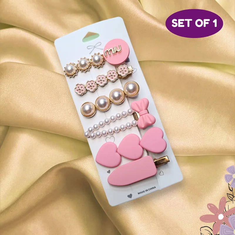 Set of Partywear Embellished Hair Clips for girls (Pack of 1,Random Design in pink theme) - Puchku.in