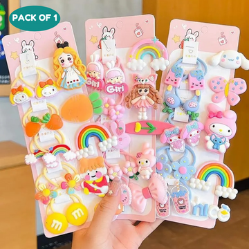 Puchku Unicorn Rainbow Doll flower Butterfly Hair Clip 10 Pcs hair pins & ties - Random color & Design