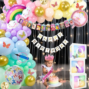 Premium Happy Birthday Combo KIT  Rainbow Foil balloon Set for first 1st birthday Theme girl kids ( pack of 79,  Multicolor)
