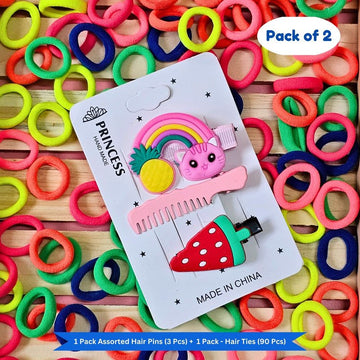 Neon Mini Hair Ties , Rainbow Flower Butterfly Hair Clip Pins (Pack of 2, Multicolor)