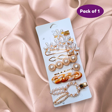 Stylish Pearl Barrettes Hair Pin Accessories Combo Set (Pack of 1, Golden Theme)