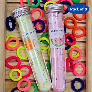 Neon Mini Hair Ties with Test Tube Travel Mini Soap Paper (Pack of 3, Multicolor) - Puchku.in