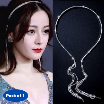 Rhinestone Tassel Hair Band Headband Headwear Silver Hair Accessories for Women and Girls (Pack of 1, Silver)