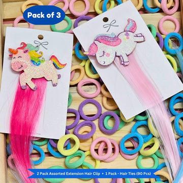 Pastel Mini Hair Ties with Unicorn Rainbow Braiding hair clip(Pack of 3, Multicolor)