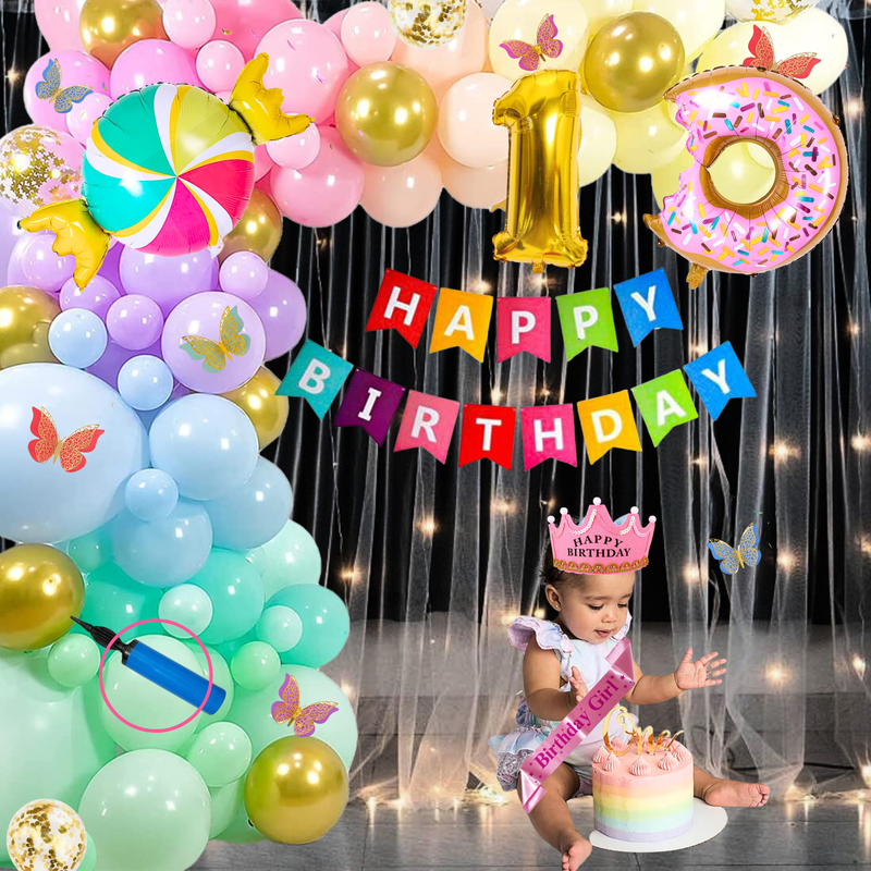 Premium Happy Birthday Donut Foil balloon Set for first 1st birthday Theme girl kids ( pack of 78 ,  Multicolor)