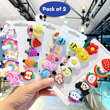 Small unicorn rainbow mermaid cartoon ice cream Hair Clip for Kids - Pack of 2 (Random Design)