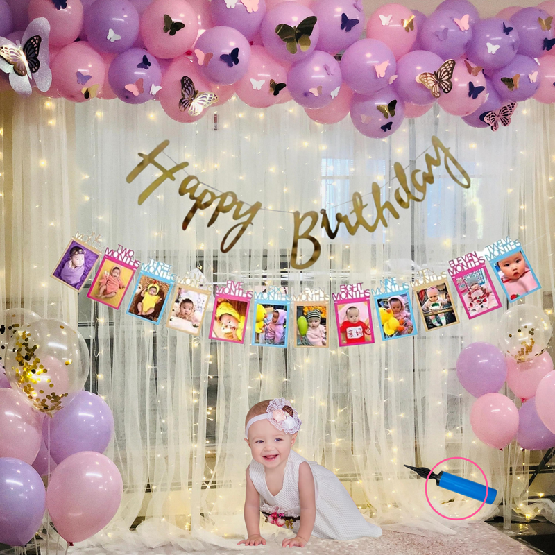 Premium Happy Birthday Pastel balloon Set for first 1st birthday Theme girls kids ( pack of 76,  Multicolor)