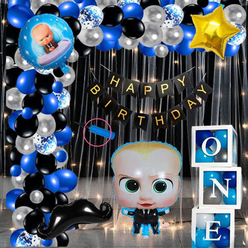 Premium Happy Birthday Combo KIT  Boss baby Foil balloon Set for first 1st birthday Theme boy kids ( pack of 65 ,  Multicolor)