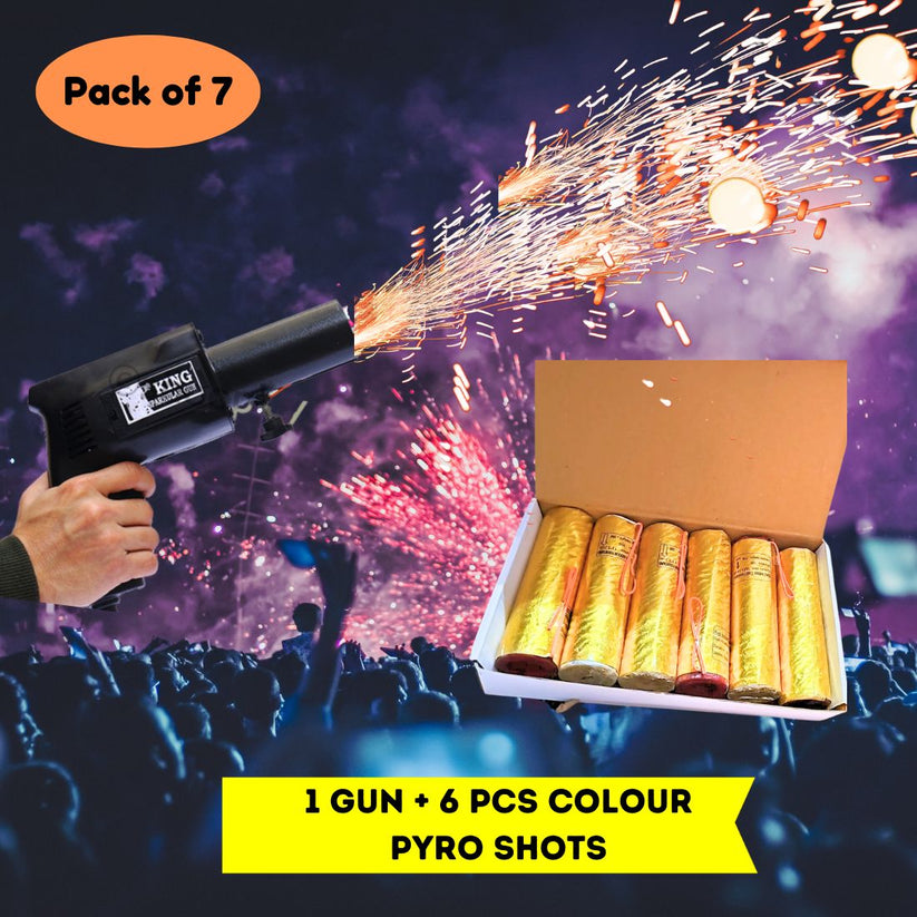 Party Gun Pyroo Cold Pyro Gun with 6 Pcs refill shots for Wedding marriage party ...