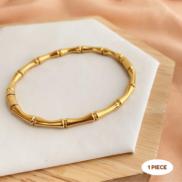 Golden Bamboo Anti Tarnish Stainless Steel Side Openable Bangle Bracelet for Girls and Women