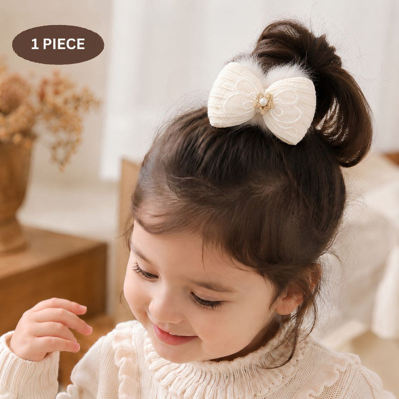 Bow detailed Fluffy Hair Scrunchy - White