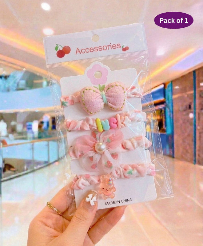 Bow Flower Teddy Design Hair Bands - Pink