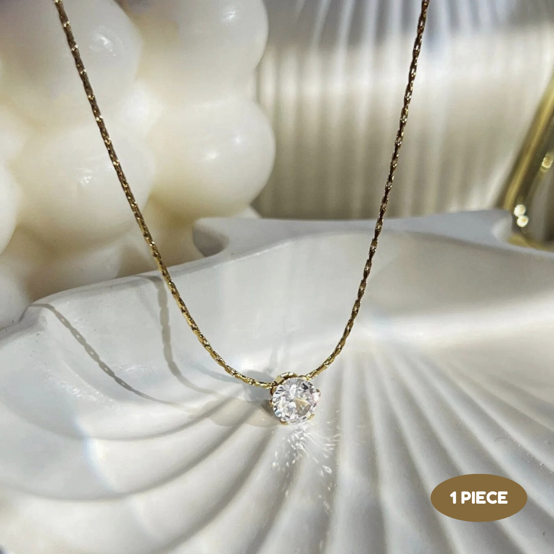 Anti Tarnish Stainless Steel Round Cubic Zirconia Pendant Necklace (Pack of 1, Gold)
