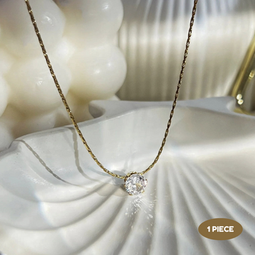 Anti Tarnish Stainless Steel Round Cubic Zirconia Pendant Necklace (Pack of 1, Gold)