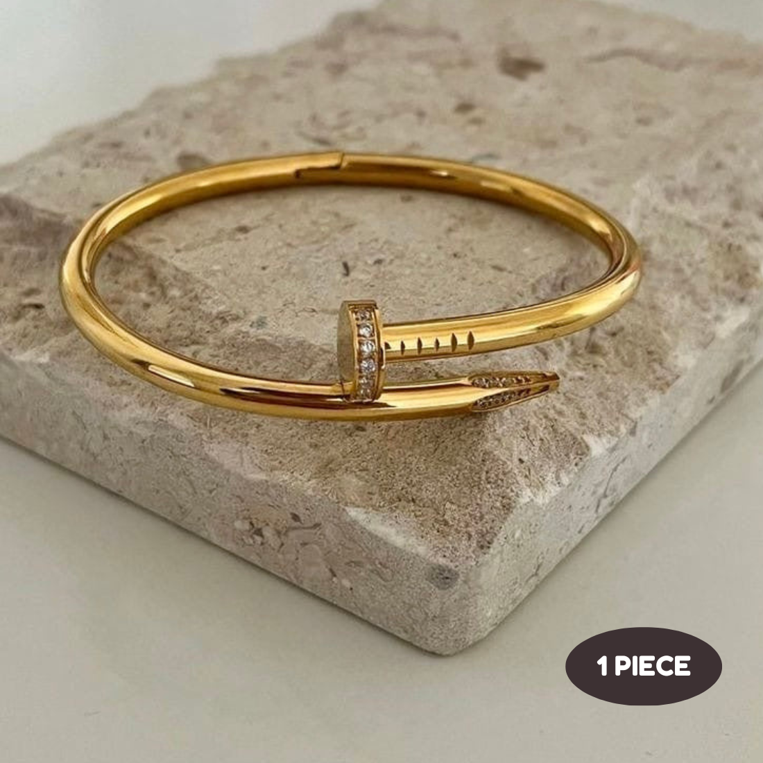 Gold Plated Stainless Steel Anti Tarnish Nail Stone Bracelet ( Gold)