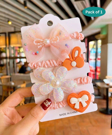 Bow Flower Teddy Design Hair Bands - Orange