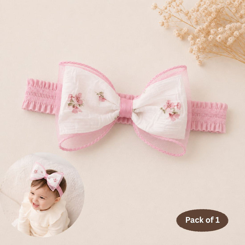 Bow Detailed Floral Designed Headband - Pink