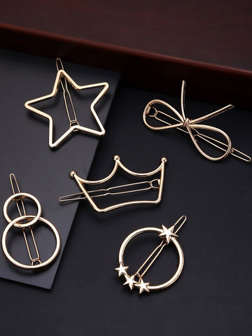 Set of 12 Gold-Toned Alligator Metal Clips Stylish Hair Pins Assorted Design college wear (Pack of 1)