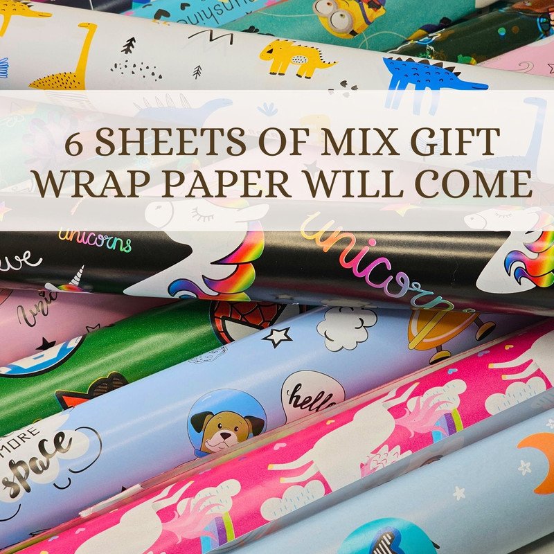Mix Prints Gift Wrapping Paper for Gift Wrap (Random Boys Theme Design , 6 Sheets)