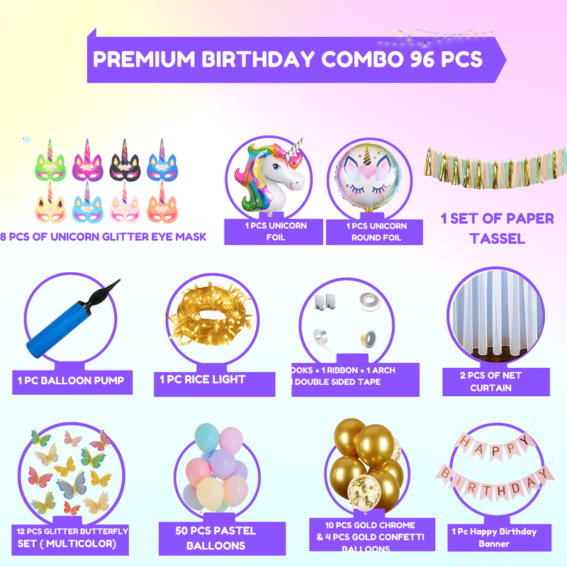 Premium Happy Birthday Foil balloon Set for first 1st birthday Unicorn Theme girl kids ( pack of 85 ,  Multicolor)