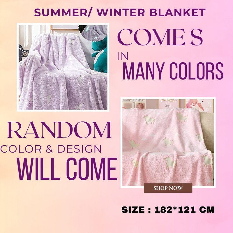 Unicorn Glow in The Dark Blanket for Kids (Pack of 1, Multicolor