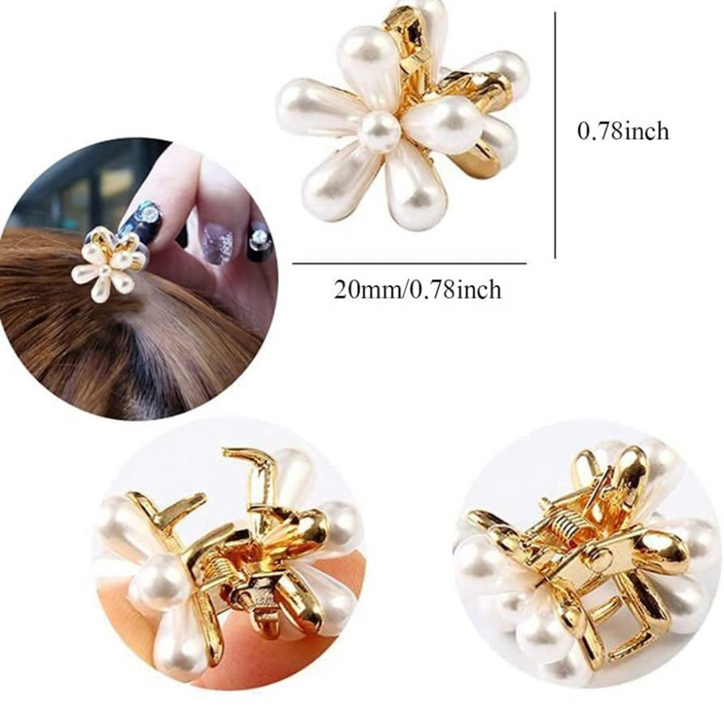 pearl claw Mini Hair Barrettes for Women Girls, Sweet Artificial Pearl Hair Clips, Flower Pins Clips for kids, girls (12 pieces, White)
