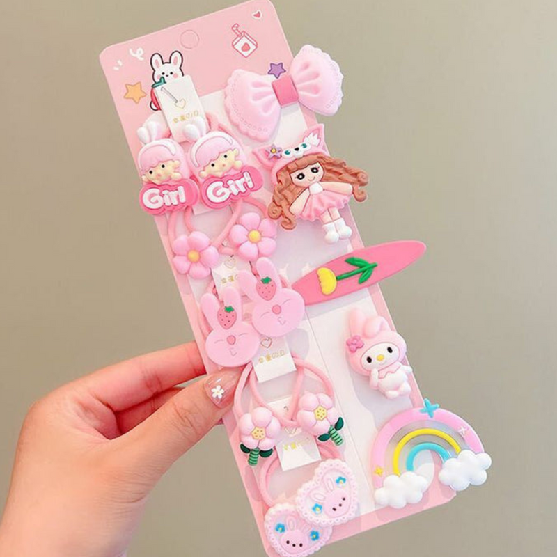 Puchku Unicorn Rainbow Doll flower Butterfly Hair Clip 10 Pcs hair pins & ties - Random color & Design
