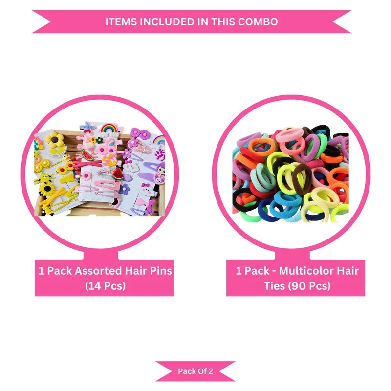 Neon Mini Hair Ties , Unicorn Rainbow Flower Butterfly Hair Clip Pins (Pack of 2, Multicolor) - Puchku.in