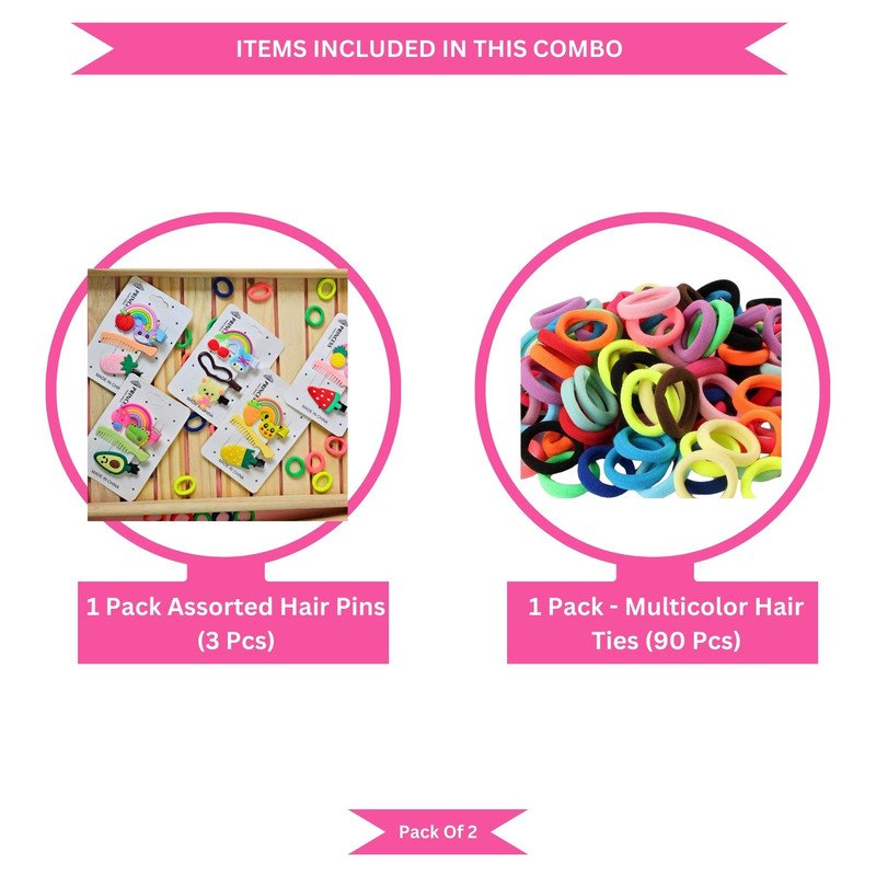 Neon Mini Hair Ties , Rainbow Flower Butterfly Hair Clip Pins (Pack of 2, Multicolor)