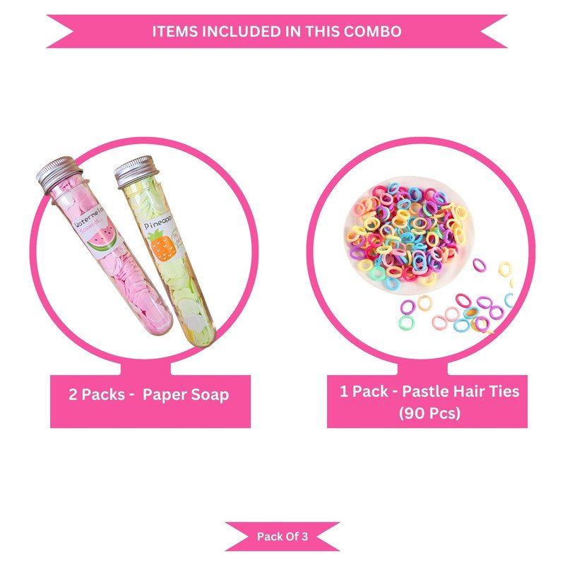 Pastel Mini Hair Ties with Test Tube Travel Mini Soap Paper (Pack of 3, Multicolor)