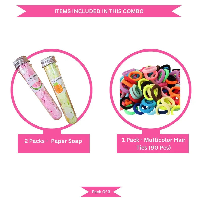 Neon Mini Hair Ties with Test Tube Travel Mini Soap Paper (Pack of 3, Multicolor) - Puchku.in