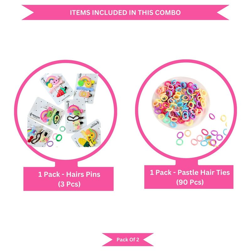 Pastel Mini Hair Ties , Rainbow Flower Butterfly Hair Clip Pins (Pack of 2, Multicolor)