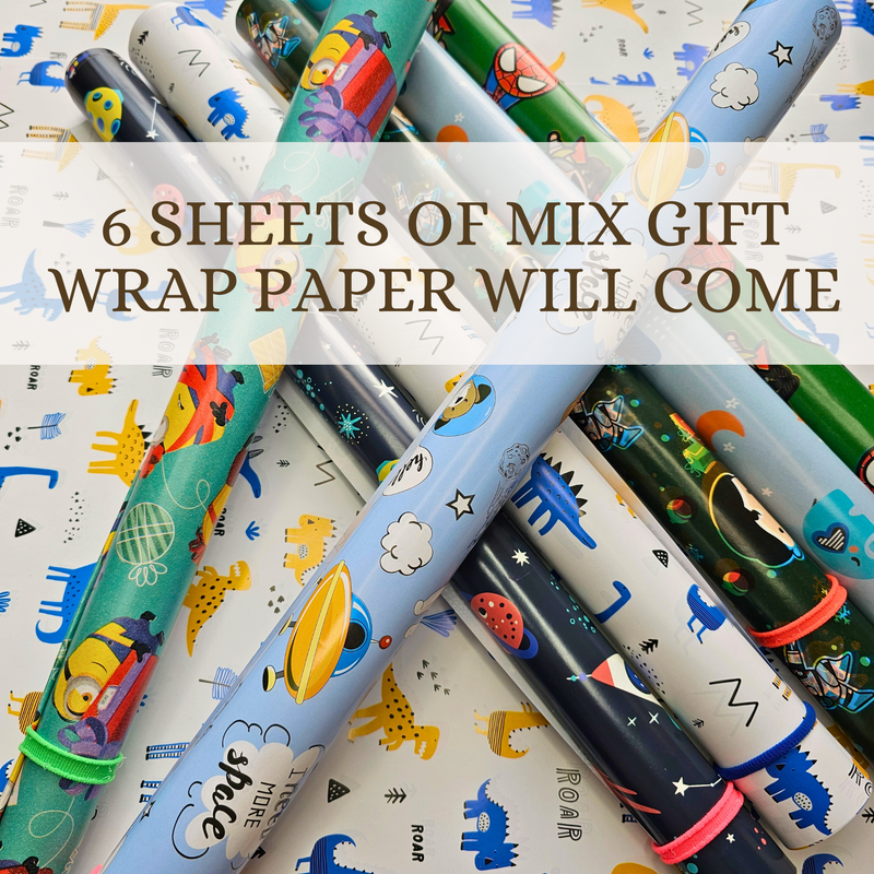Mix Prints Gift Wrapping Paper for Gift Wrap (Random Boys Theme Design , 6 Sheets)