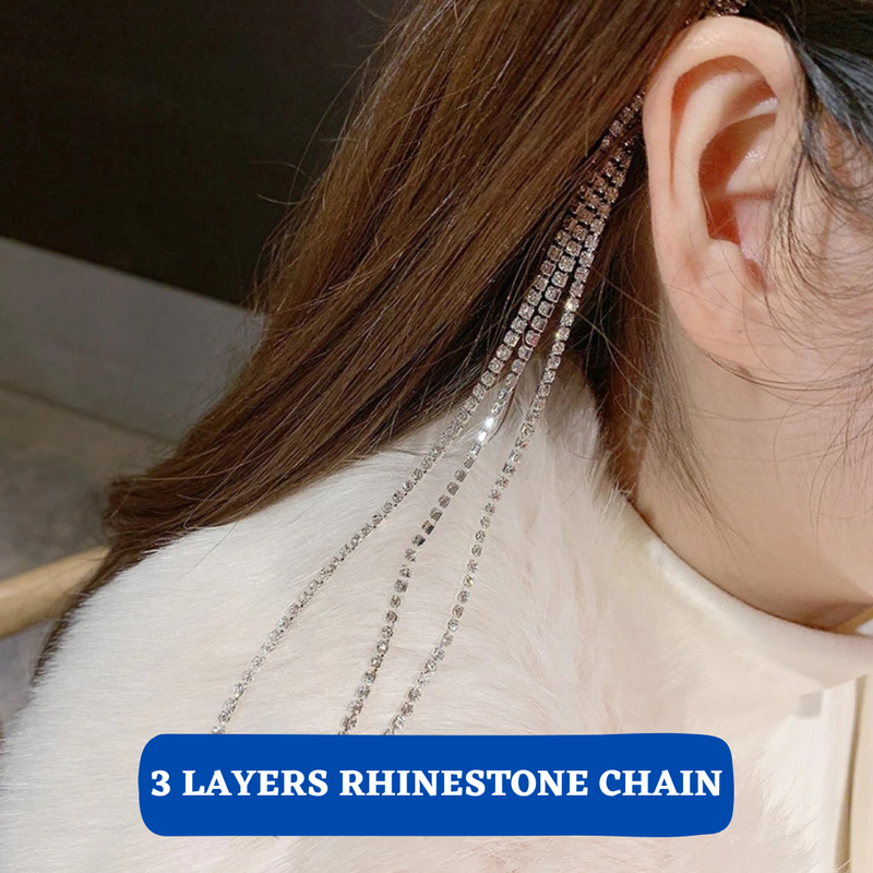 Rhinestone Tassel Hair Band Headband Headwear Silver Hair Accessories for Women and Girls (Pack of 1, Silver)