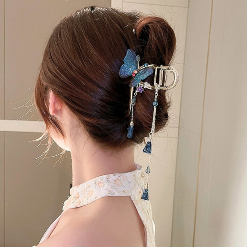 Metal Butterfly Hair Clips Large Flower Tassel Claw Clip Hair Accessories for Girls & Women (Pack of 1, Multicolor)