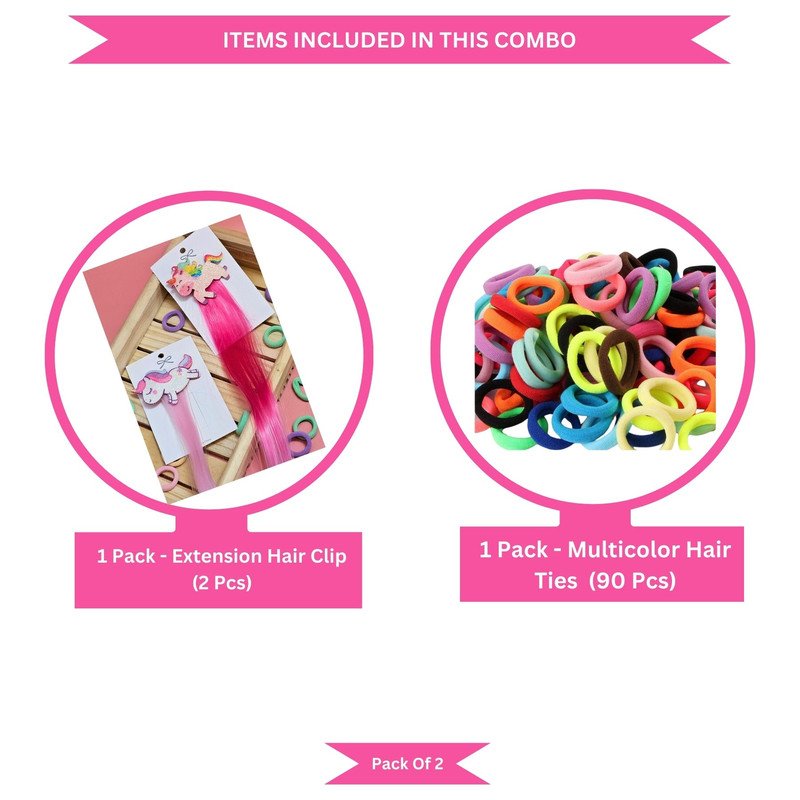 Neon Mini Hair Ties with Unicorn Rainbow Braiding hair clip (Pack of 3, Multicolor)