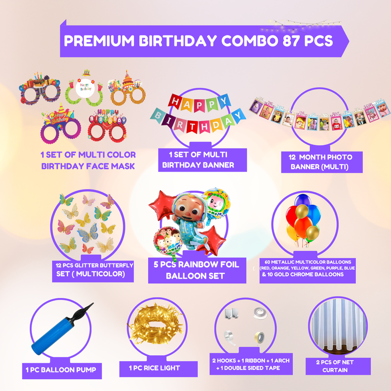 Premium Happy Birthday Cocomelon Foil balloon Set for first 1st birthday Theme boy girls kids ( pack of 87 ,  Multicolor)